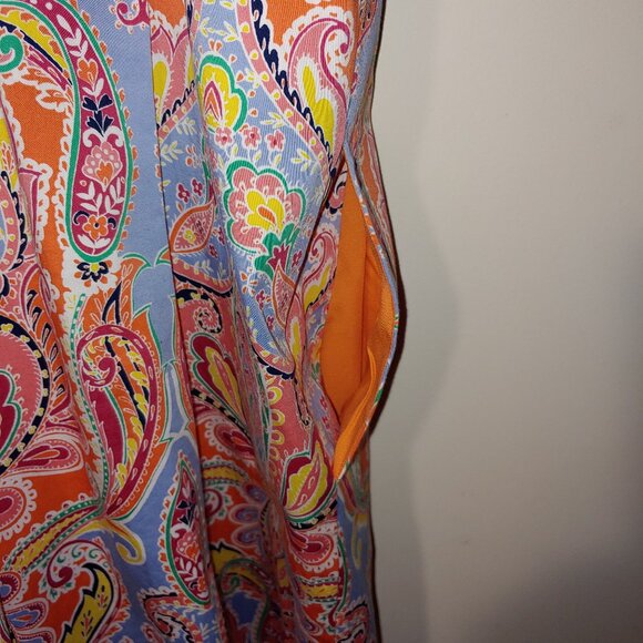 Talbots Paisley Print Sleeveless Summer Dress Midi Size 18P Orange - Picture 8 of 8